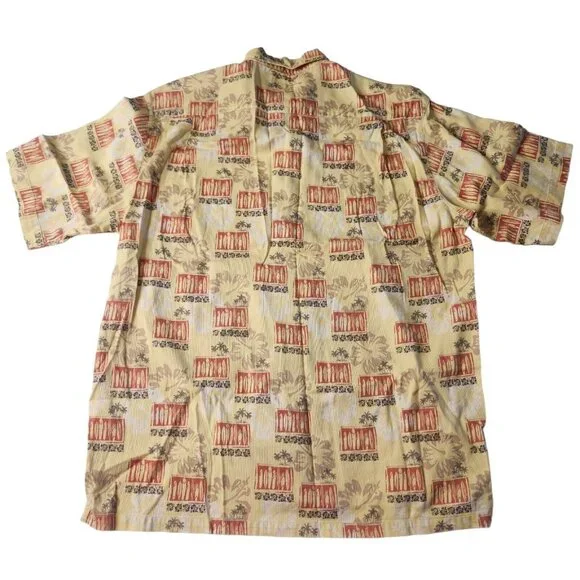 Columbia Mens Hawaiian Shirt Yellow Surf Boards Hibiscus Floral Print Size M - Picture 2 of 6